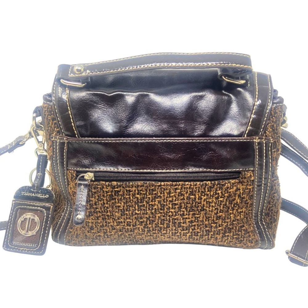 Tignanello Brown‎ Tweed Leather Trim Satchel Shoulder Crossbody Bag - Picture 3 of 12